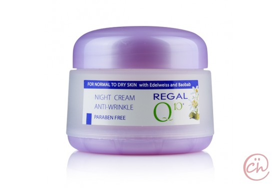 Нощен крем против бръчки Regal Q10+ с масло от баобаб и еделвайс- Rosa Impex